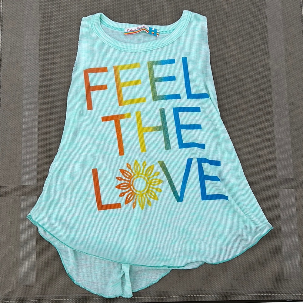 Vintage Havana Sleeveless Tank Top Feel the Love, Mint Green & Rainbow - Medium